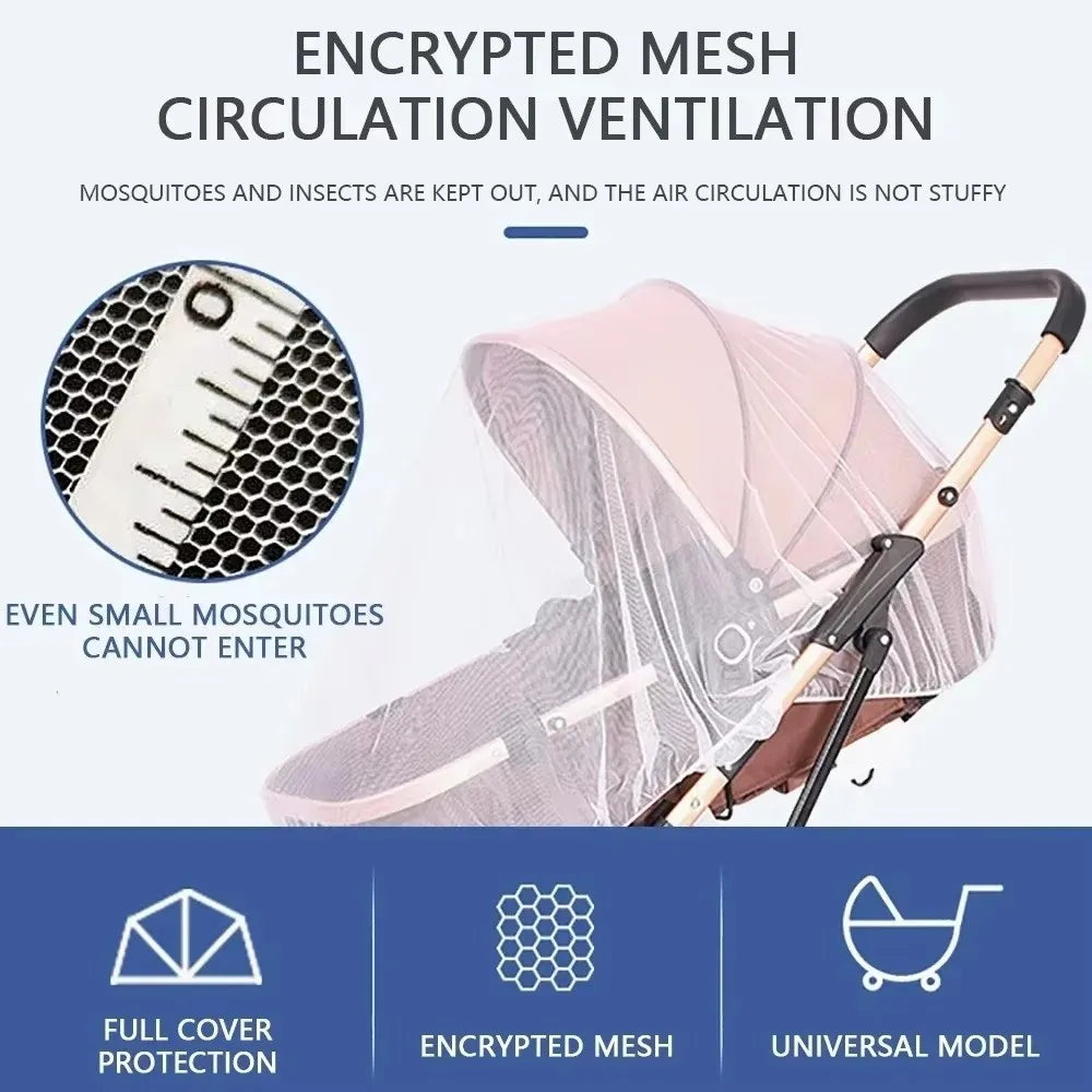 Full Coverage Pram Mosquito Net Dense Mesh Polyester Material Insect Shield Net Windproof Sunshade Snug Fit Design