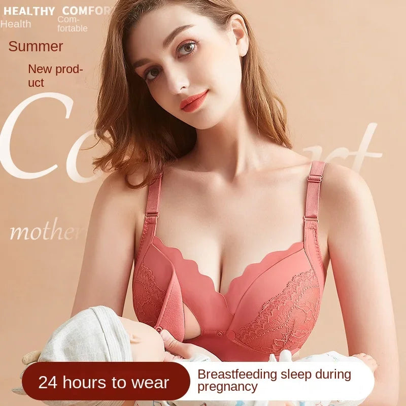 2026 New Maternity Underwear Breastfeeding Gathered Anti-Sagging Pregnancy Pure Cotton Thin Bra Maternity Nursing Lace Bras