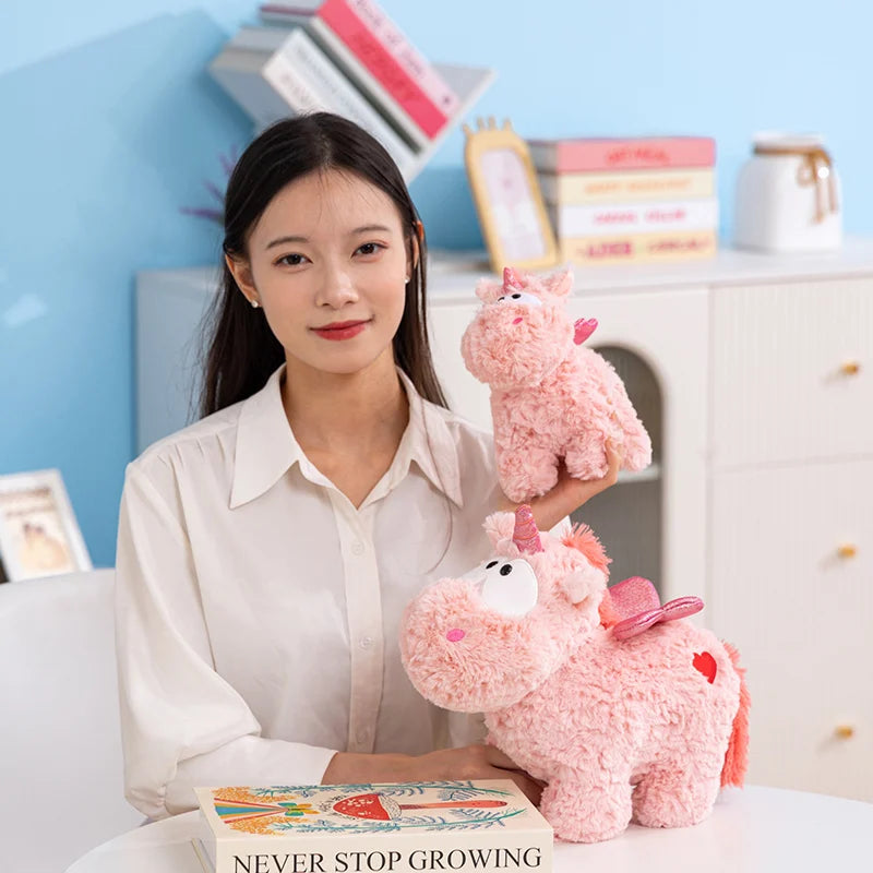 Hot Soft Fluffy Pink Unicorn Plush Toy Cute Stuffed Animal Doll with Shiny Wings Kawaii Unicorn Plushie Big Eyes Unicorn Pillow