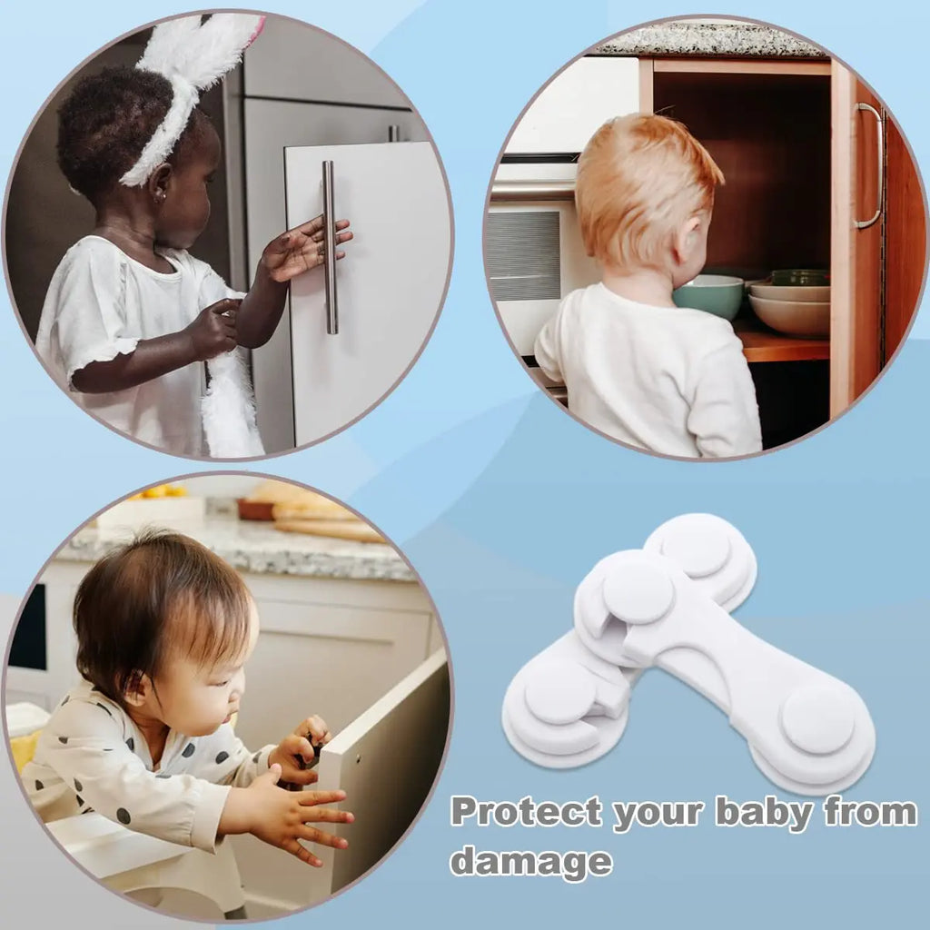 Baby Proof Cabinet Door Locks Child Safety Latch for Drawers Cupboards Fridge Closet Pantry - Adhesive Childproof Locks for Kids