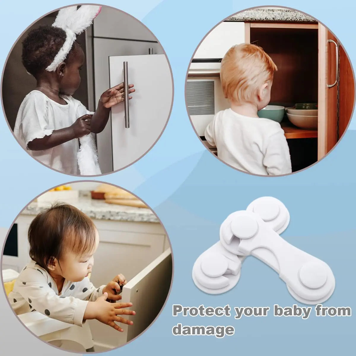 Baby Proof Cabinet Door Locks Child Safety Latch for Drawers Cupboards Fridge Closet Pantry - Adhesive Childproof Locks for Kids