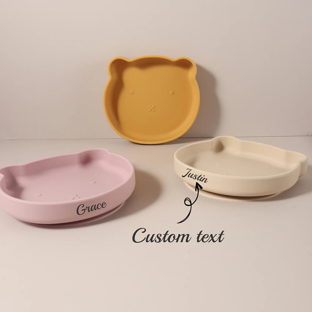 Personalised Baby Bear Shape Silicone Feeding Plate My First Bear Plate | Custom Name & Strong Suction for Easy Feeding