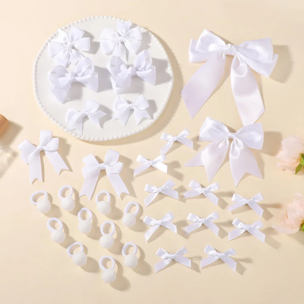 30Pcs/set Back To School Hair Bows Clip Hairband Set for Girls Navyblue White Ribbon Hair Clips Hair Rope Kids Hair Accessories