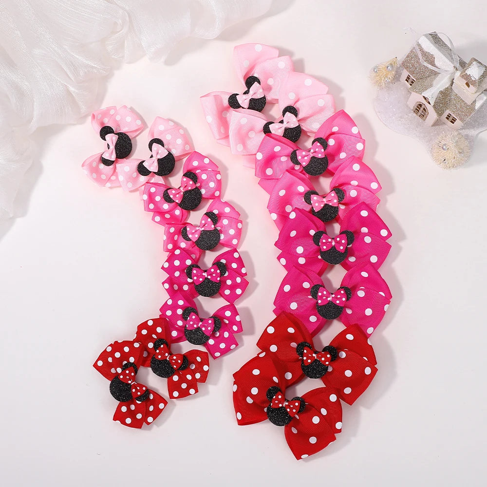 2Pcs/lot 3.9inch big bows hair bangs clip for little girls cartoon party headdress sweet polka dot bow hair clip set