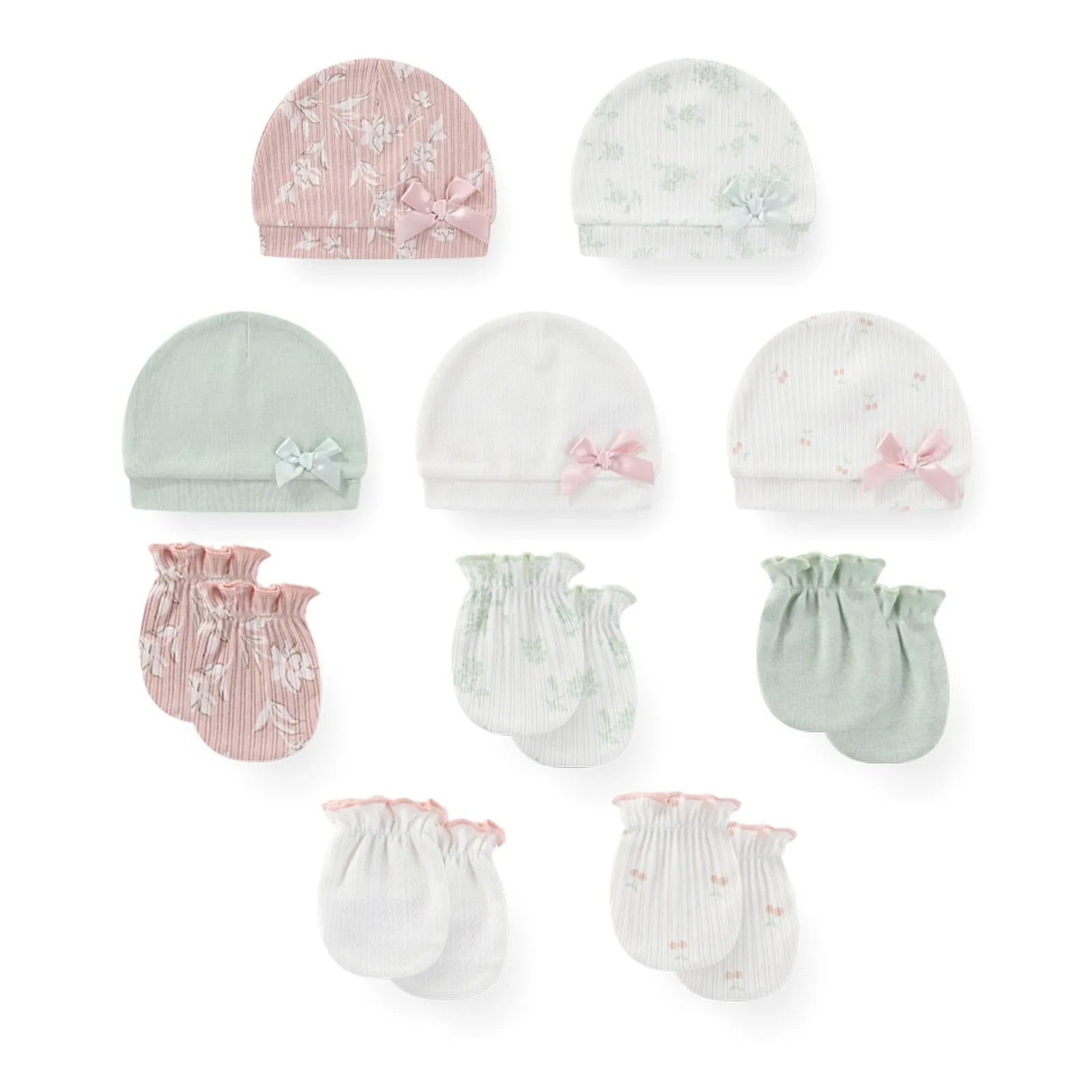 Baby Boy Girl Hats+Mittens Set 10-Pair Comfy Newborn Caps Gloves Fashion Cute Infant Accessories 0-6M Babe Clothes