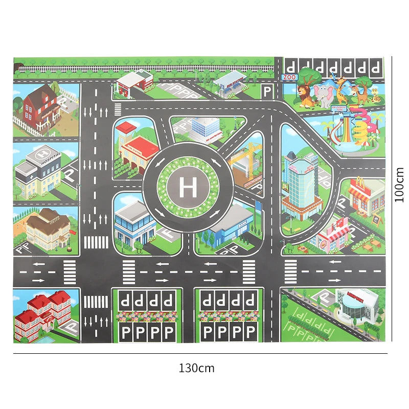 TMZ 130x100cm Baby Crawling Mat Cartoon City Traffic Map Non Slip Playmat For Kids