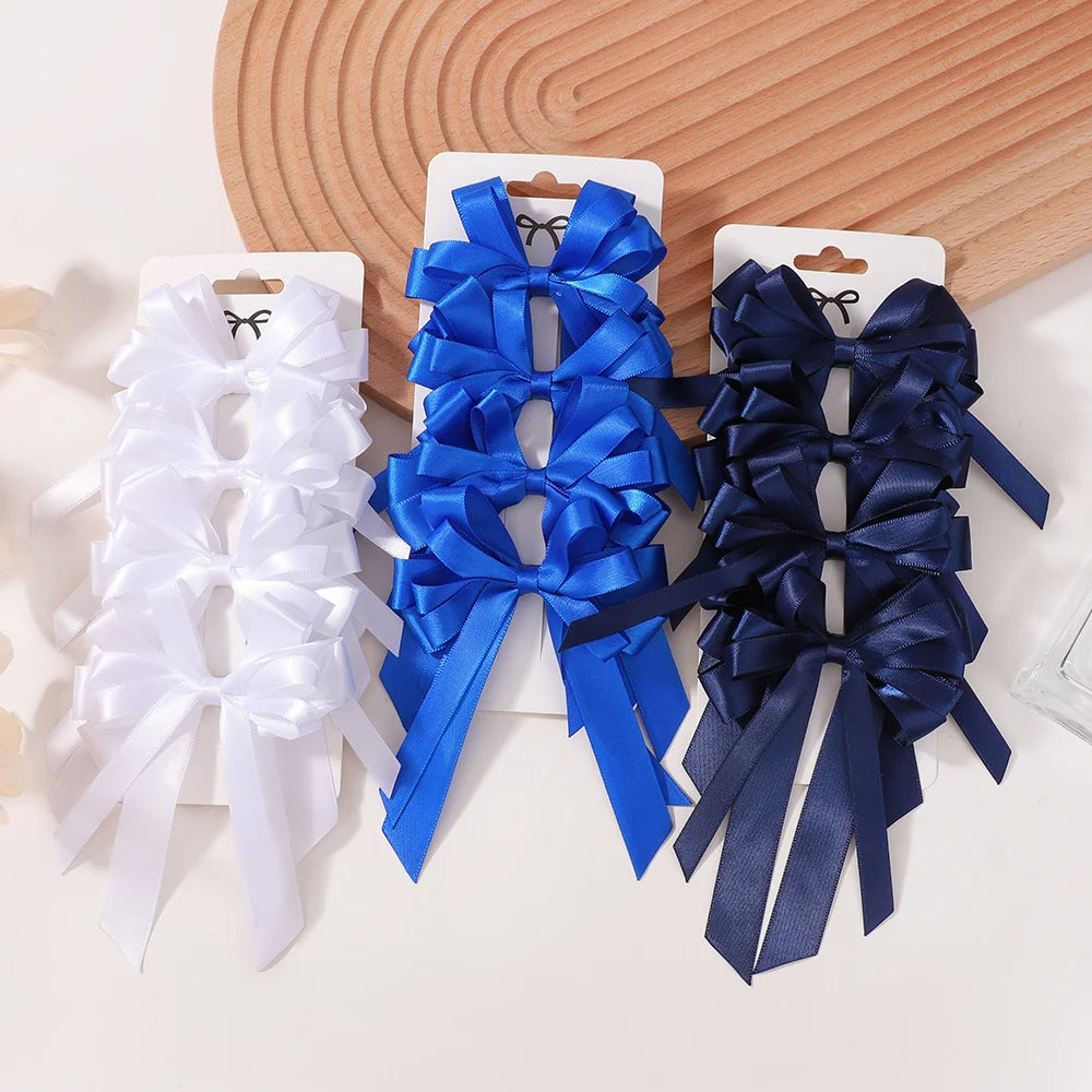 2Pcs Gorgeous Flower Bows Hair Clips Exquisite Tassel Ribbon Hairgripes Girls Party Decoration Hair Accessories
