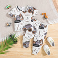2Pcs Male Baby Set Cartoon Mechanical Digging Machine Printed Short Sleeve+Pants Set 6-24 Months Male Baby Summer Casual Set