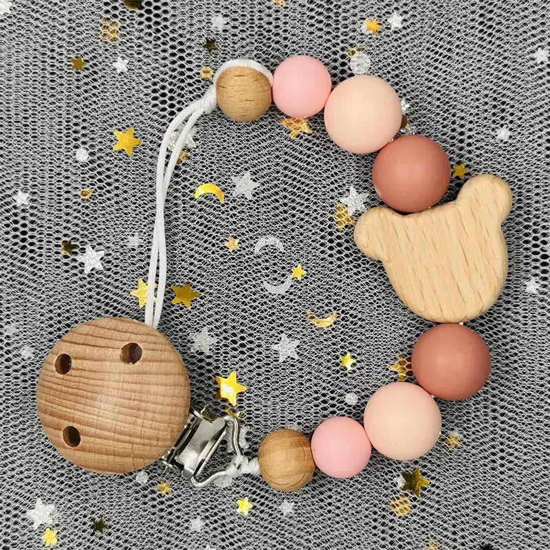 Personalized Baby Pacifier Clip with Name – Silicone Bead Dummy Holder & Teether