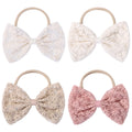 4Pcs 4.5 Inch Big Bows Hair Nylon Band for Baby Rural Style Daisy Embroidery Butterfly Bow Headband Sweet Headdress