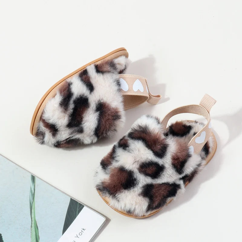 Winter Baby Plush Toe Soft Slippers Spring and Autumn Girls Boys Indoor Walking Shoes Fashion Leopard Point Toddler Infant Shoes