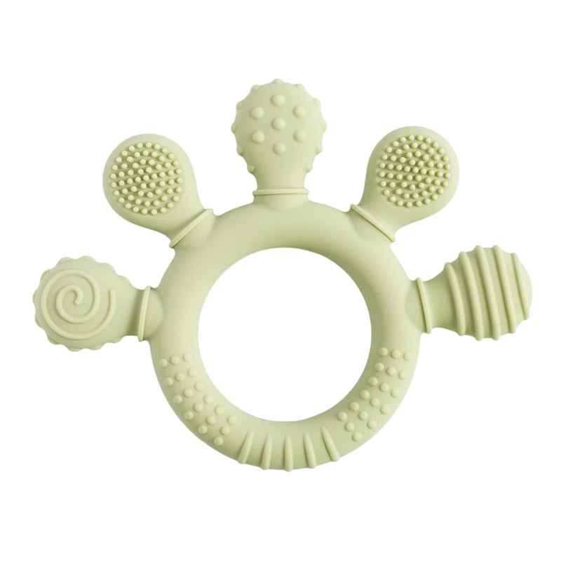 Silicone Baby Teether Rattle Soothing Toy 0-12 Months Bpa Free Food Grade Hand Bell 001