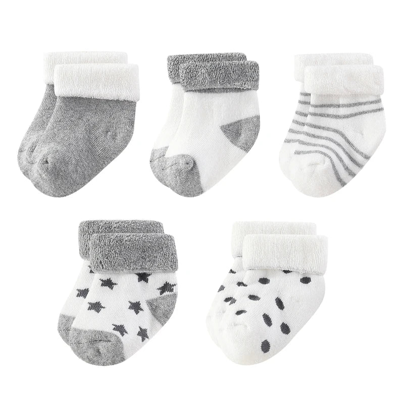 Kiddiezoom Baby Socks Keeps Feet Warm 5-Pair Set Four Seasons For Newborn 0-12 Months 100 Percent Cotton