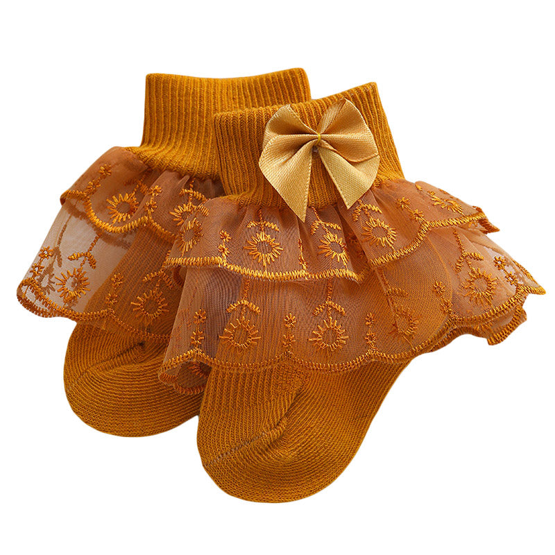 Baby Girls Ruffle Lace Socks, Super Soft Infant Ankle Socks Princess Dress Socks with Bow 3M-2T