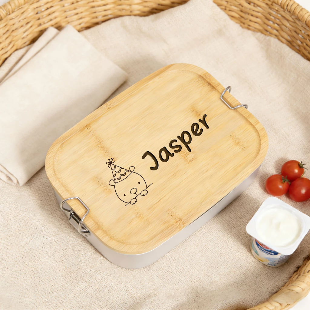 1pc Custom Stainless Steel Lunch Box with Bamboo Lid, 3 Compartments Eco-Friendly Reusable Food Container for Picnics And Work