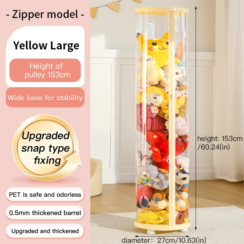 Transparent Doll Storage Box Circular Organizer For Plush Toys With Clear Zipper Closure K01