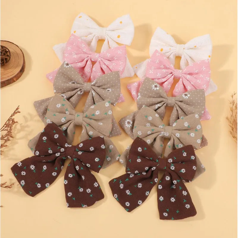 10pcs/set Cotton Flower Bowknot Hair Clips for Kids Girls Sweet Hairpin Barrettes Ponytail Clip Hair Accessories Headwear