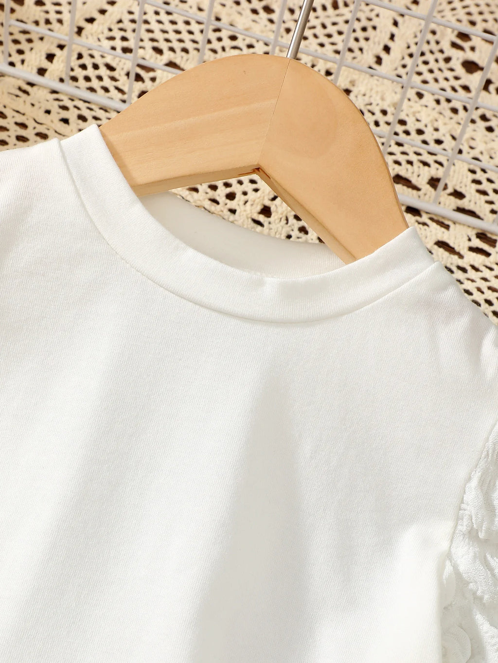 2pcs Children Girl Round Neck White Top+Black Strap Leather Skirt Set fit 4-7 Year Old Girls' Party Fashion Clothing