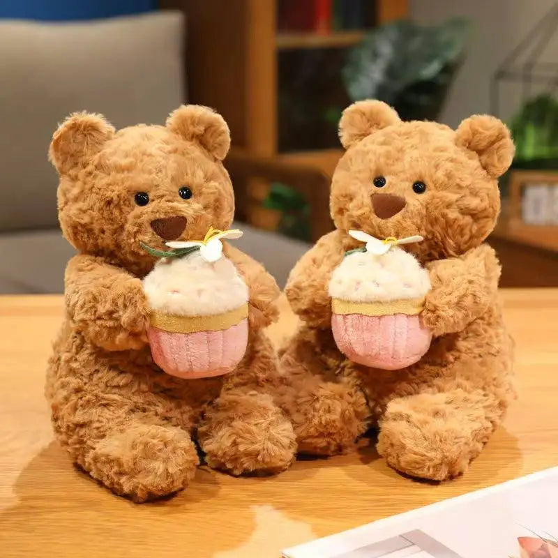 Kawaii Healing Cake Bear Doll Pillow - Cartoon Anime Stuffed Plush Toy Cute Birthday Gift for Children Fun Soft Doll
