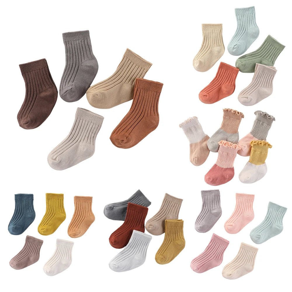 5 Pairs/Set Four Seasons 0-5T Fashion Newborn Baby Boy Girl mid-calf Socks Cotton Soft Breathable Infant Accessories