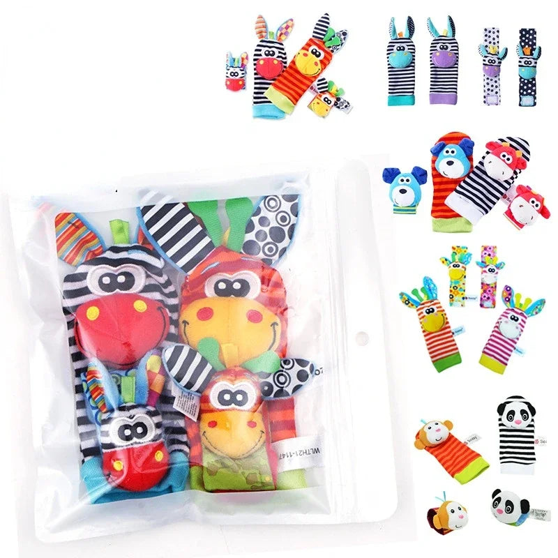 Newborn Baby Cute Stuffed Animals Baby Rattles Soft Socks Wristband Set Baby Rattles Toys Make Sounds Games For Babies