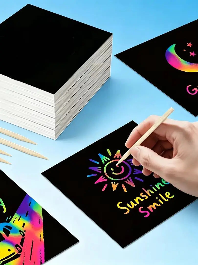 50/100 Rainbow Scratch Art Notes - Magic Scratch Paper Note Cards Handmade DIY Party Favors Suitable for Birthday, Halloween, Christmas Stocking Stuffers, Gift Boxes, Thanksgiving, and New Year Gifts