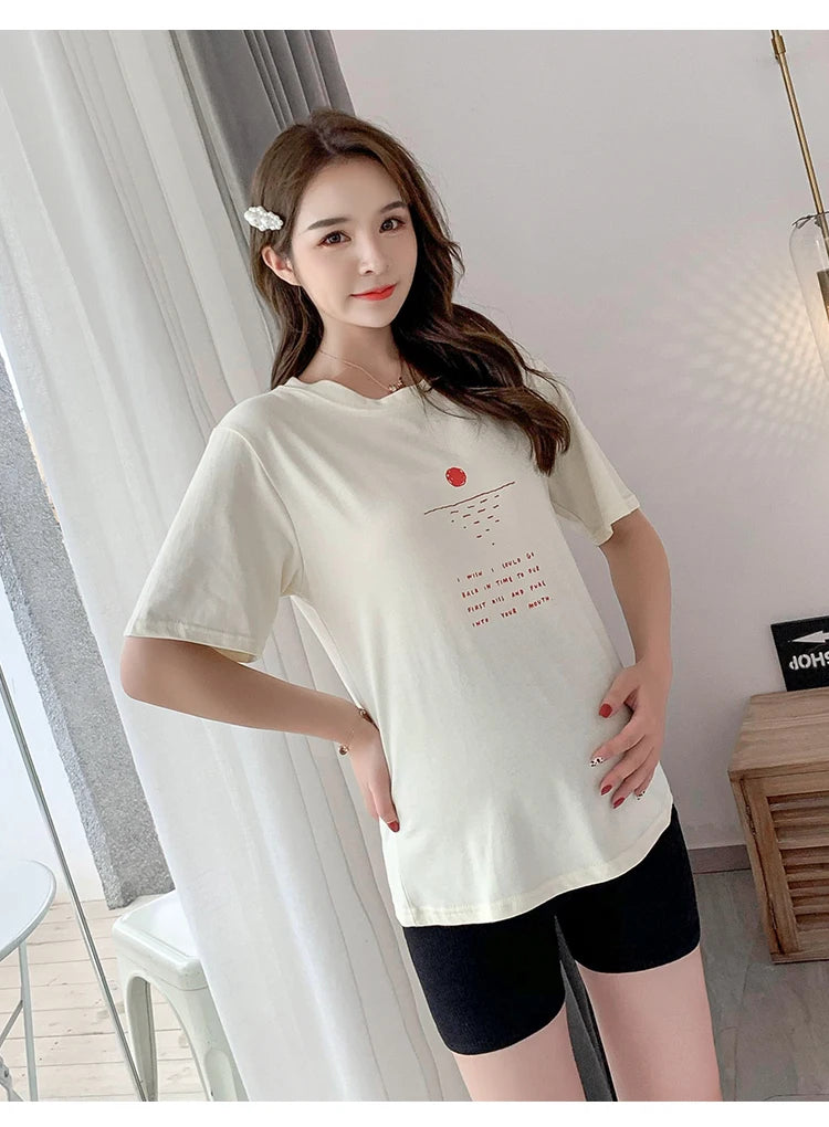Pregnant Women Summer Pants Comfortable Cotton Trousers Letters Embroidery Pregnancy Short Leggings Slim Stripe Maternity Shorts