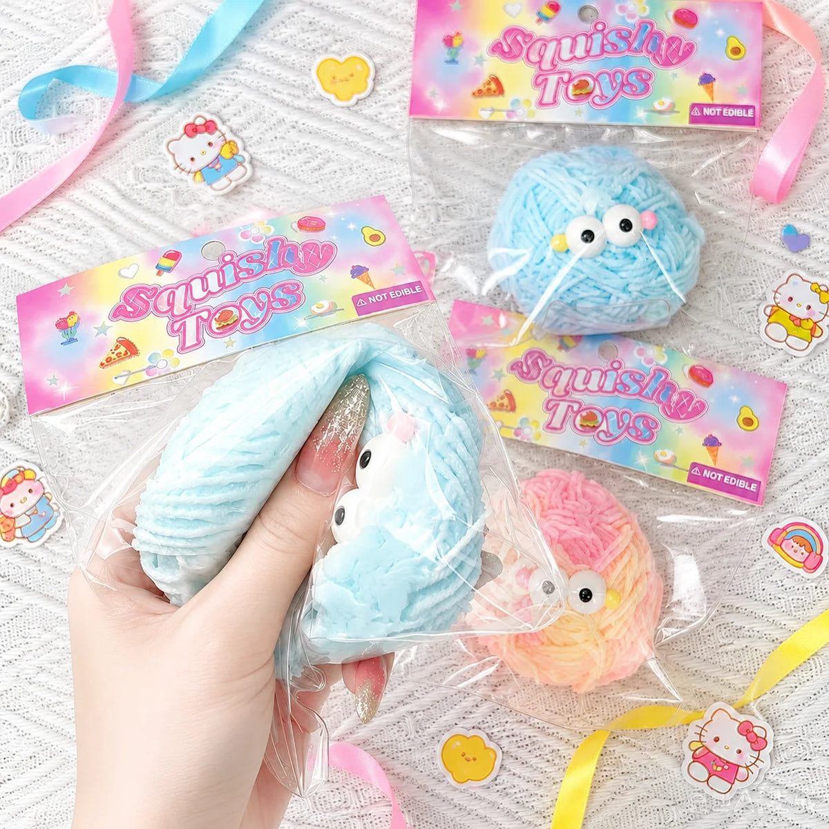Cute Yarn Squishy Toy Kawaii Mochi Squeeze Stress Relief Toy Soft Yarn Ball Fidget Toy Slow Rising Gift for Kids