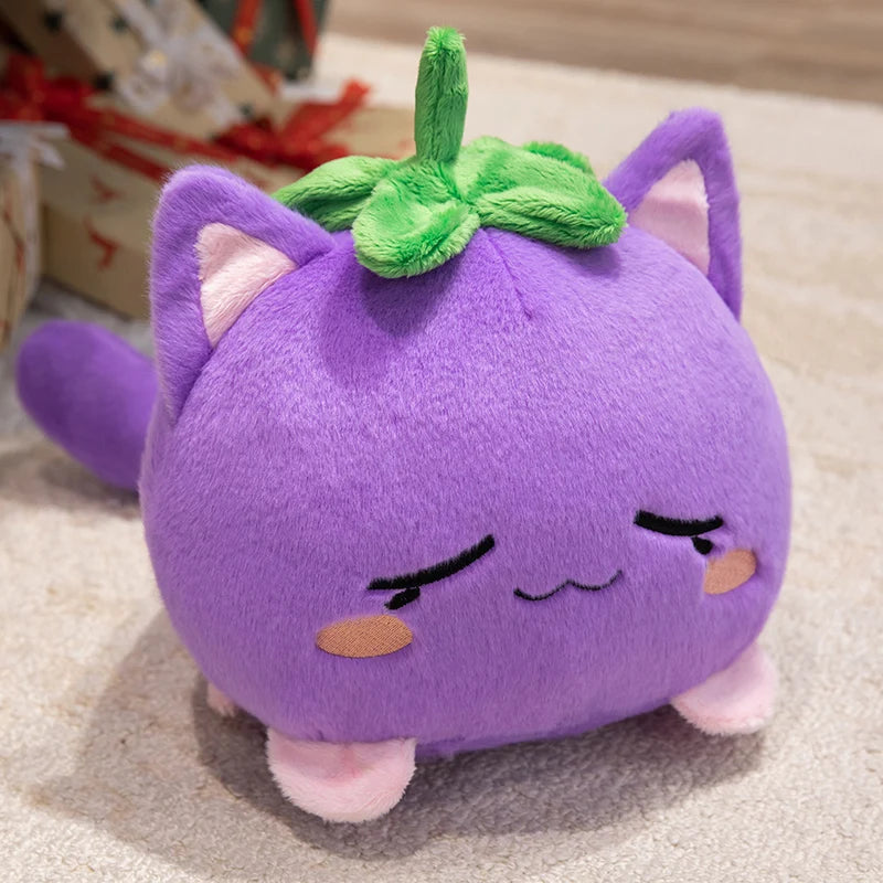 Cartoon Strawberry Plush Toy Cat Pink Soft Stuffed Animal for Cuddly Companionship