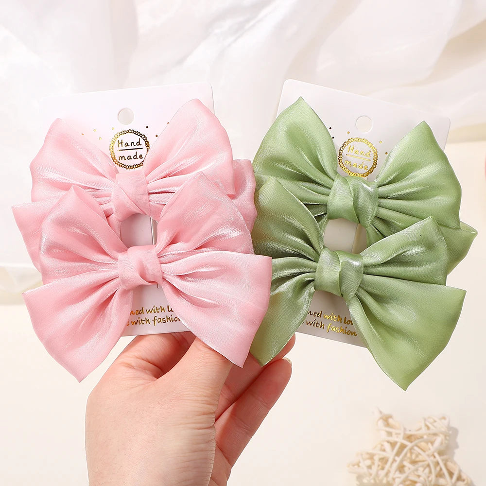 2Pcs/lot Big Bows Chiffon Hair Clips Cheer Bowknot Hairpin Children Headdress Fashion Girls Hair Accessories