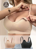 Two-Pack Ribbed Wire-Free Comfortable Front-Opening Nursing Bra