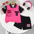 2Pcs Children's and girls' Letter Color blocked short Sleeved+Shorts summer Set, 4-7 Year old Girls' Summer Athleisure Set