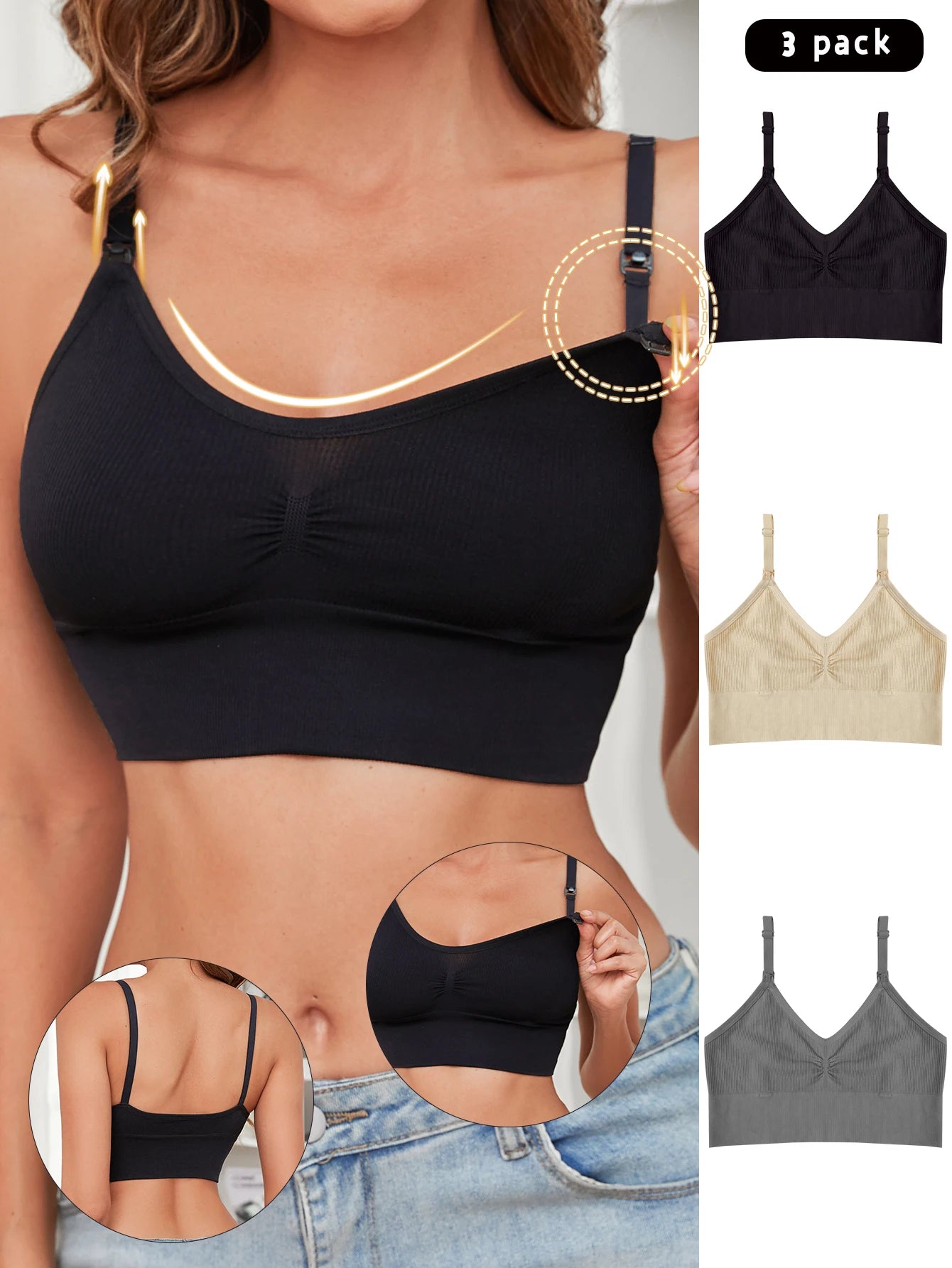 3 Pcs Breathable Front Opening Nursing Bra Seamless Maternity Bra Comfortable Detachable Sponge Mesh Nursing Bra