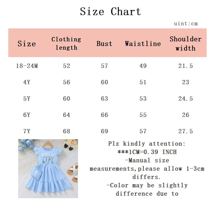 1-6 Year Girls' Summer Dress Round neck Beautiful Knitted Small Flower Embroidered Dress+Mini bag Set girls' Fashionable Dress
