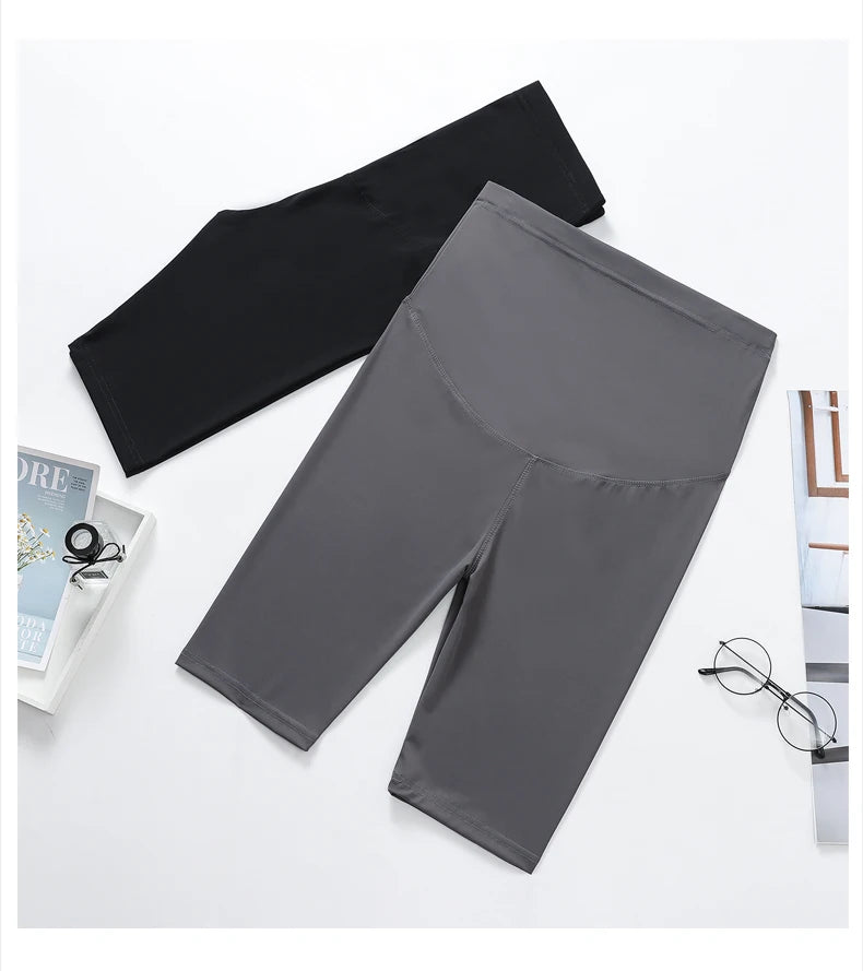 Pregnant Woman Legging Maternity Yoga Pants Summer Sharkskin Fabric Women Thin Black Slim Skinny Sport High Waist Fitness Shorts