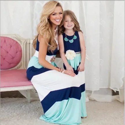 2026 Matching Parent-Child Dress Family Matching Mother Daughter Dresses Clothes Striped Mom Dress Kids Child Outfits Mum Sister