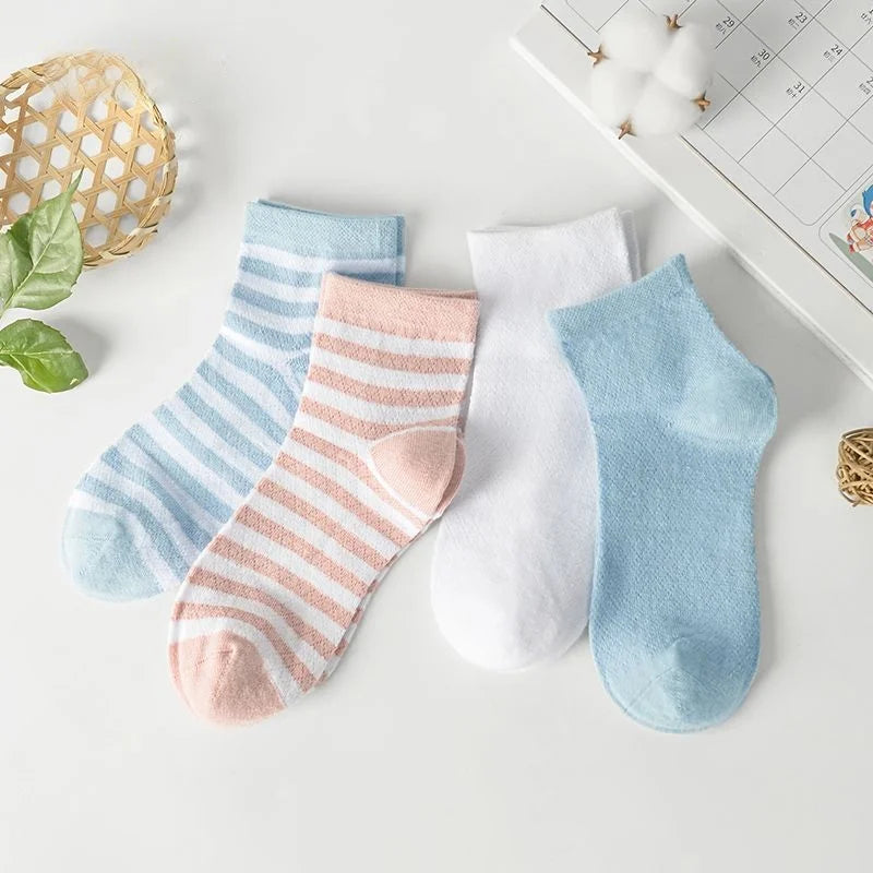 Children's Summer Mesh Colorful Socks: Pure Cotton, Sweat-Absorbent, Breathable, Seamless Stitching, for Boys and Girls, School
