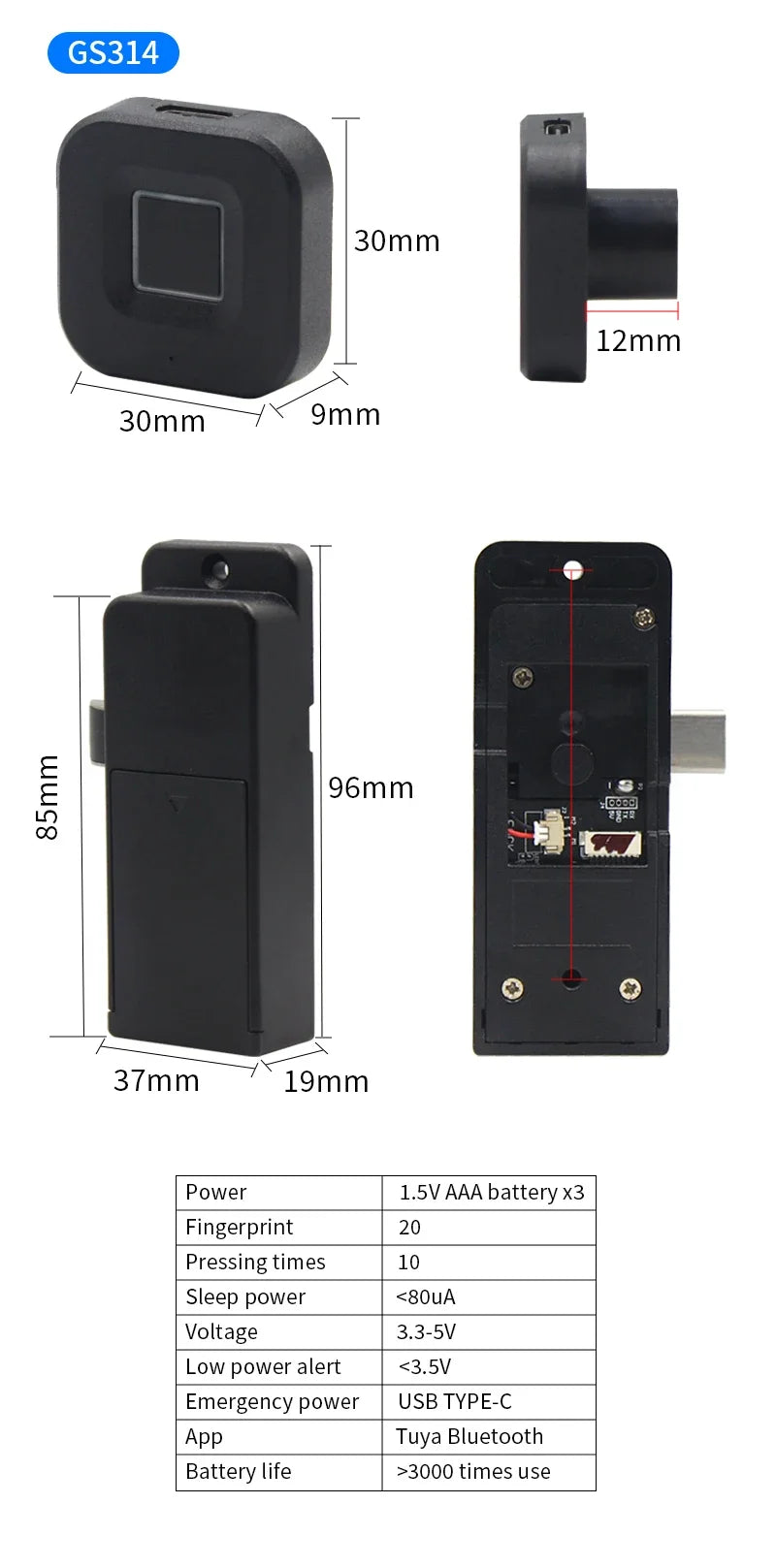 Support Tuya APP Smart Fingerprint No Punch Cam Lock Cabinet Lock Door Drawer Filing Cabinet Post Mail Box Furniture Locker