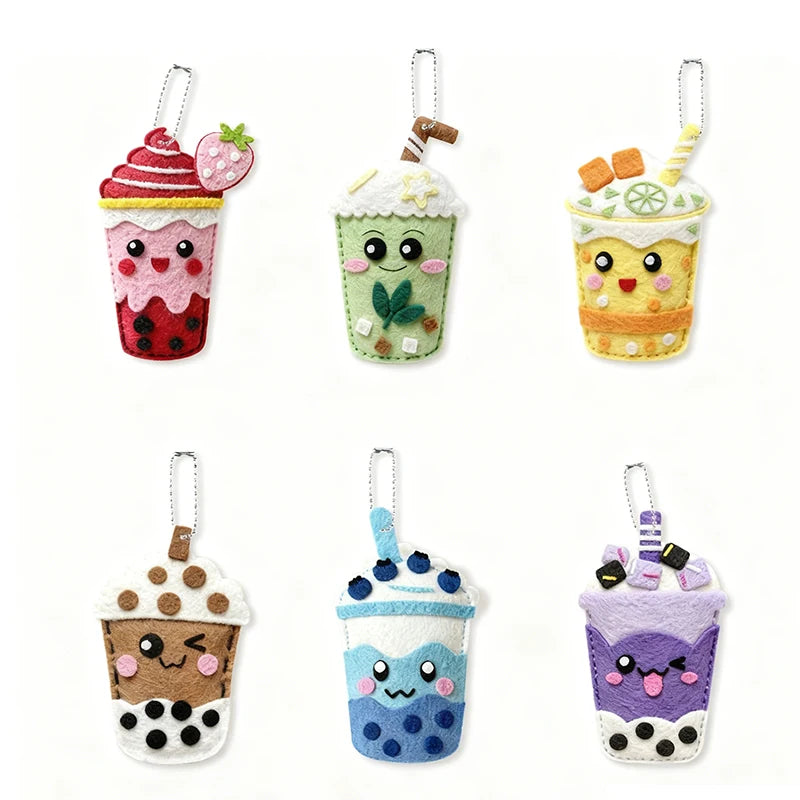 DIY Sewing Toys for Kids, Make Milk Tea Ocean Animal Plushie Craft Set Handmade Fabric with Holes and Threads Gifts