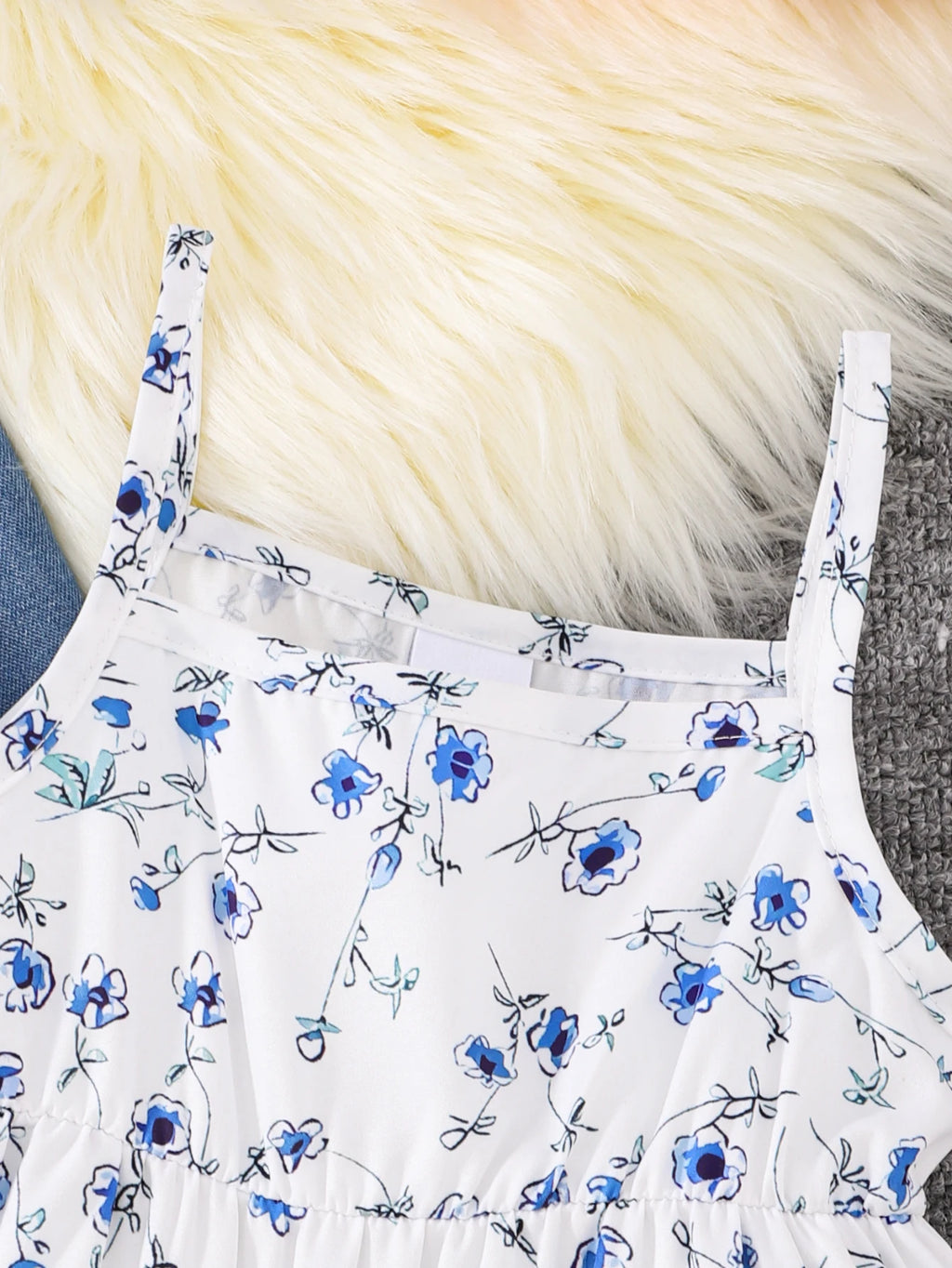 Girls Floral Halter Dress + Denim Jacket Two-Piece Set Spring Autumn Cute Baby Outfit Combination