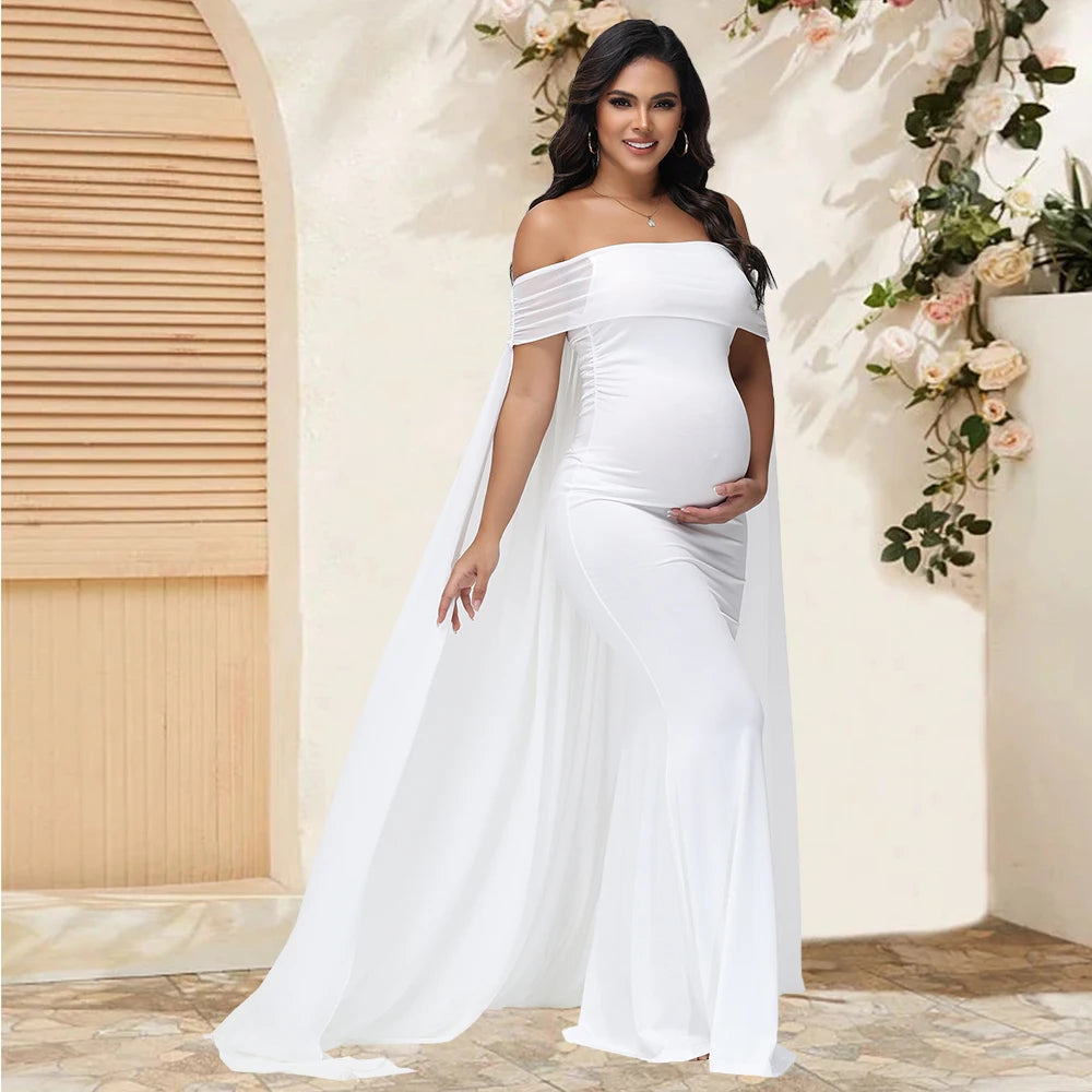 Maternity Photography Props Dresses Mesh Off Shoulder Chiffon Shawl Summer Maxi Dress for Baby Shower Photoshoot