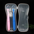 Baby Feeding Spoons 2PCS Set - Soft Silicone & PP Plastic Head - Safe for 6-24M+ Pink Blue Spoons Gift Box