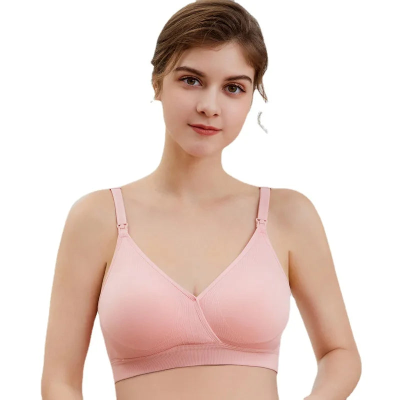 Maternity Nursing Bra Seamless V Neck Criss-Cross Breastfeeding Bras Wireless Feeding Bra for Pregnant Women
