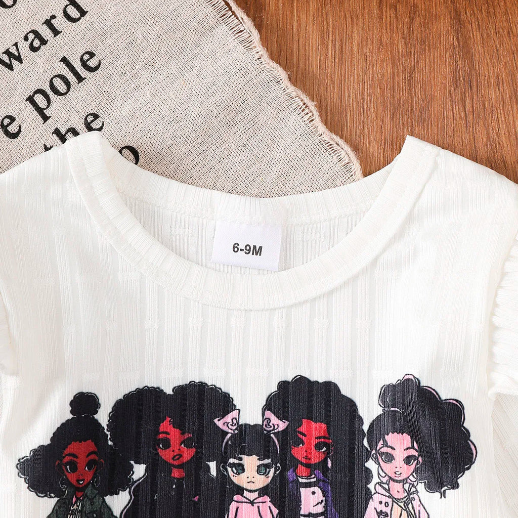 0-3Years Baby Girl Casual Set Cartoon Anime Pattern Top Cloud Printed Blue Pants Two Piece Set Toddler Baby Girl  Autumn Set