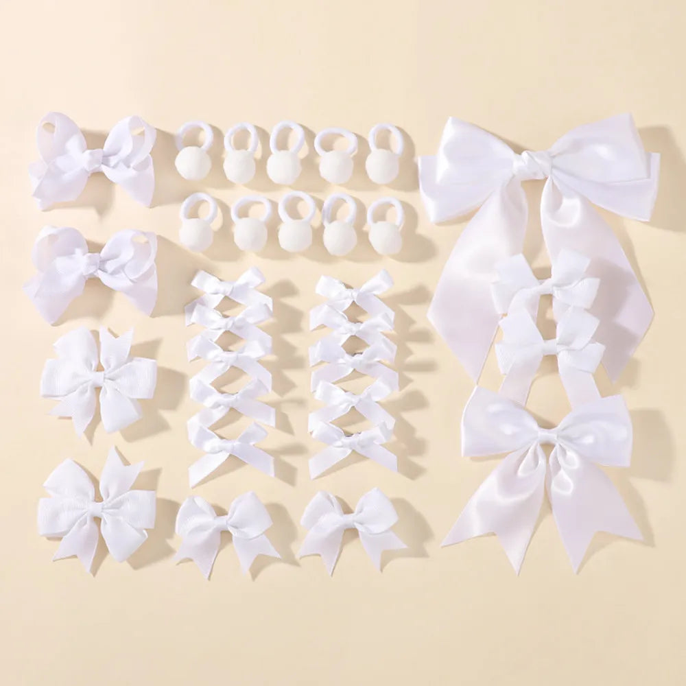 30 Pcs Set Back To School Hair Bows Clips And Hairbands Navy Blue White Ribbon Hair Accessories For Girls
