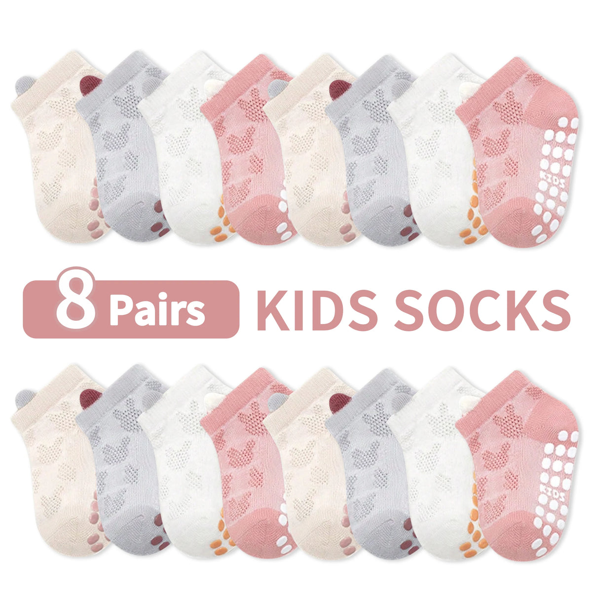 8-Pack Baby Floor Socks with Mesh Design, Breathable, Non-Slip, Soft-Soled Indoor Socks for Girls, Solid Color, Versatile, Suitable for Casual Daily Life