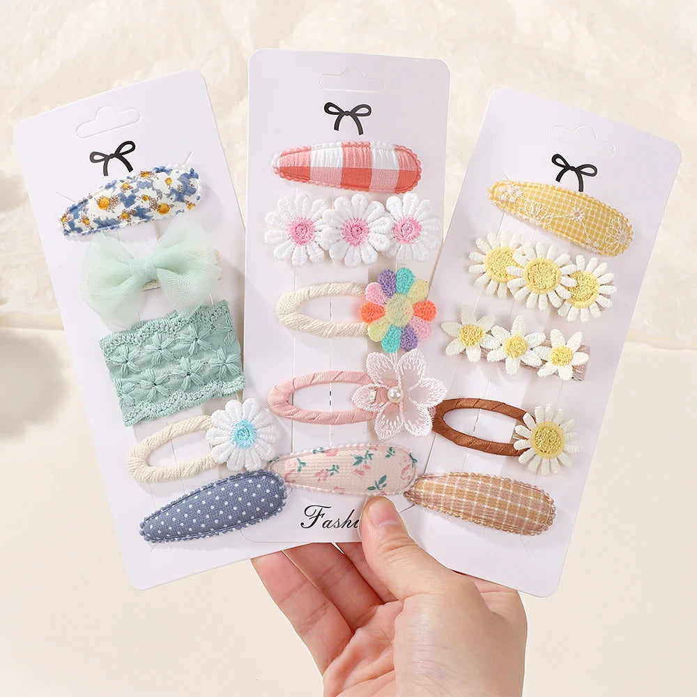 5Pcs/lot Girls Lovely Hair Clips Set Embroidered Bangs Barrette Ins Style Daisy Hairpin Kids Hairgripes Accessories