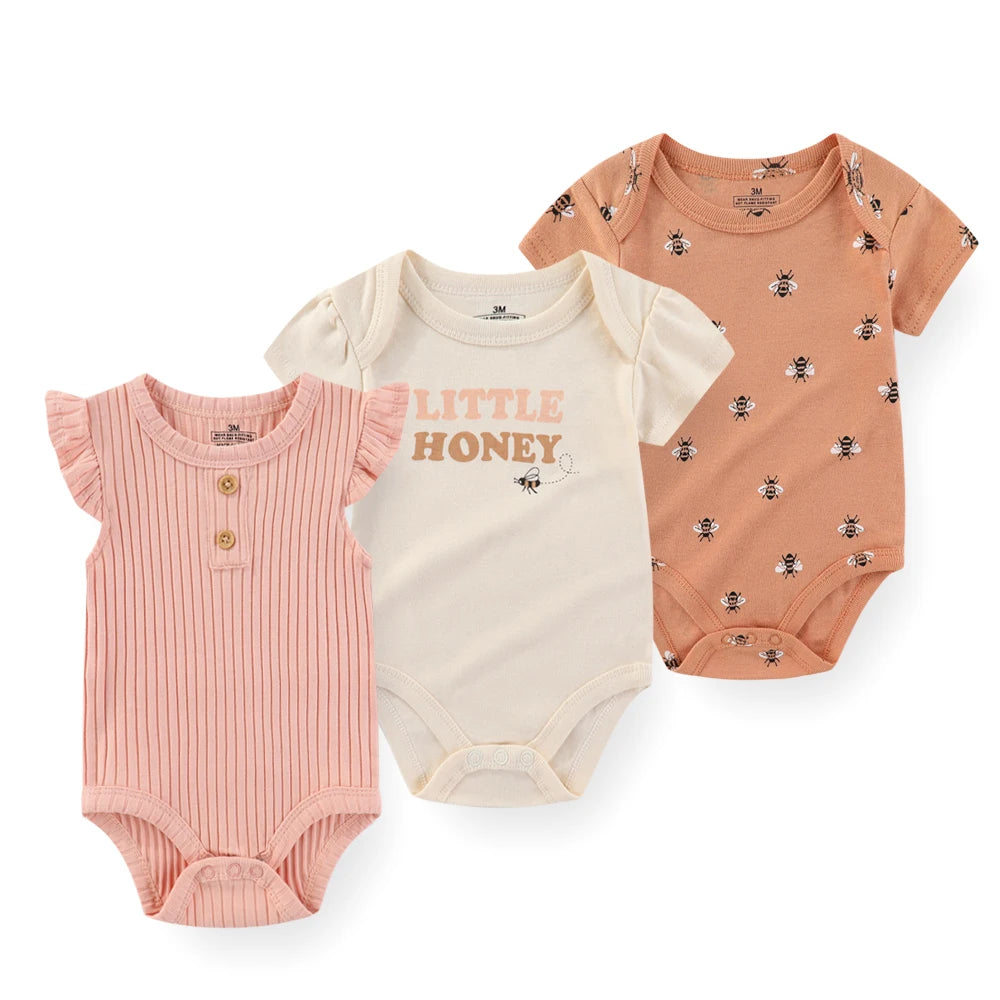 Cartoon Baby Bodysuits Set 3 To 5 Piece Soft Cotton Short Sleeve Infant Outfits For Newborn