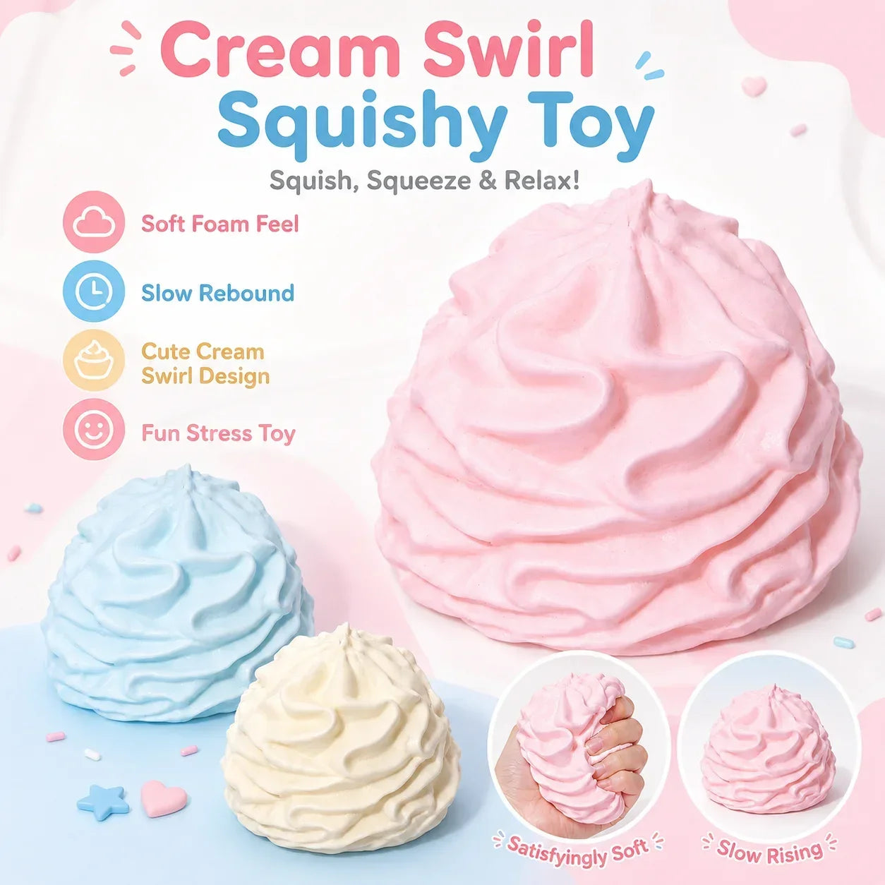 Cream Swirl Squishy Toy Slow Rising Imitation Whipped Cream Fidget Toy Soft Squeeze Stress Relief Decompression Party Gift
