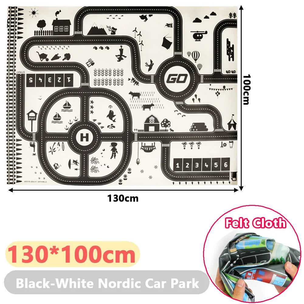 Play Mat 130x100cm City Traffic Road Map For Kids Non Toxic Materials Foldable Nordic Style Rug